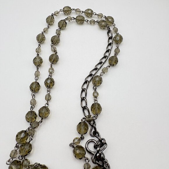 Long Faux Smoky Quartz Beaded Necklace Silver Tone Chain Faceted Beads - Picture 5 of 8